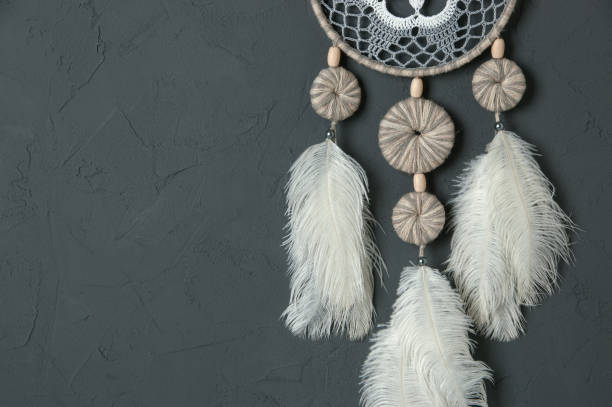 istock Gray white dream catcher on dark gray 688255346