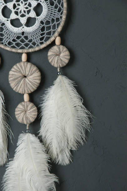 istock Gray white dream catcher on dark gray 688255396