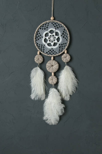 istock Gray white dream catcher on dark gray 688255844