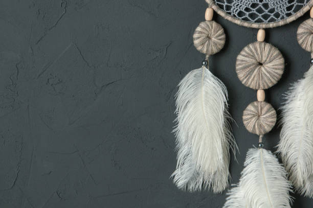 istock Gray white dream catcher on dark gray 688256016