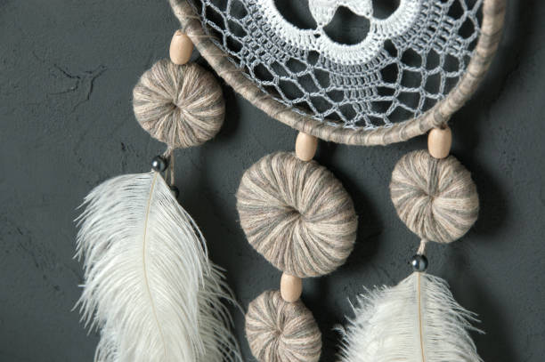 istock Gray white dream catcher on dark gray 688256114