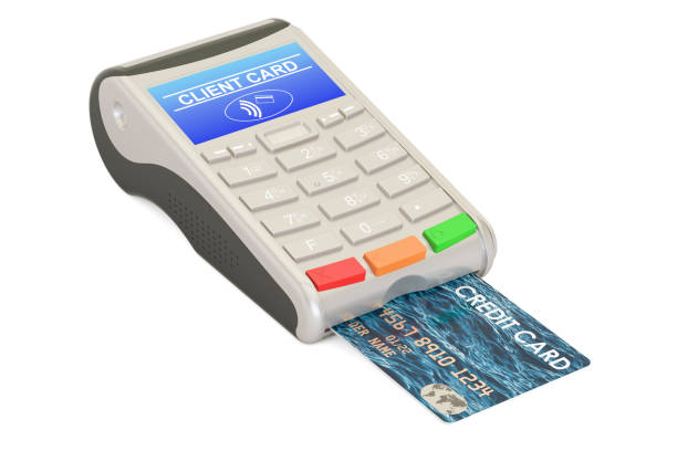 istock POS-terminal with credit card closeup, 3D rendering isolated on white background 688265660