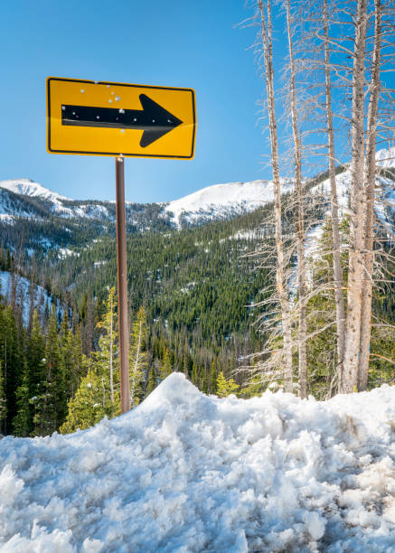 istock arrow road sign in mountain winter scenery 688291812