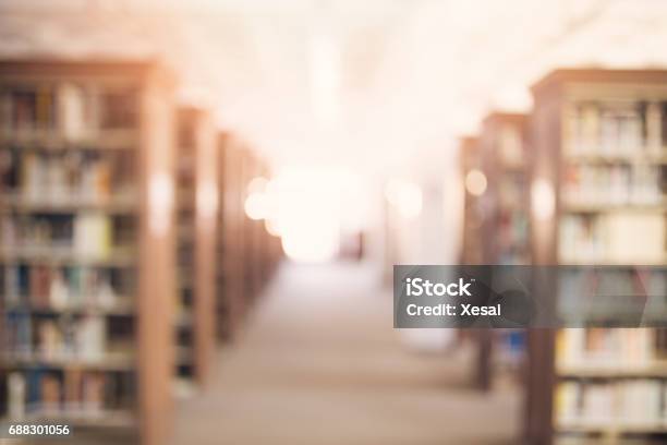 A Unfocused Image Of A Modern Library Stock Photo - Download Image Now - Library, Backgrounds, Education