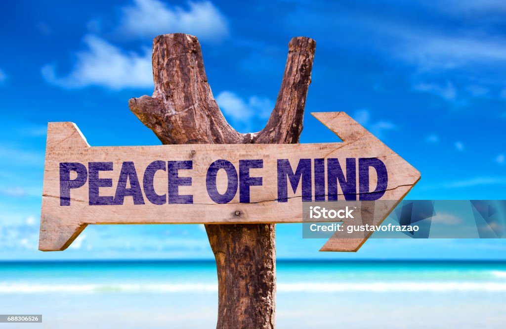 Peace of Mind directional sign Peace of Mind directional sign with beach background Freedom Stock Photo