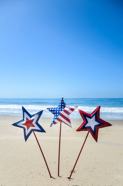 Patriotic USA background on the sandy beach stock photo