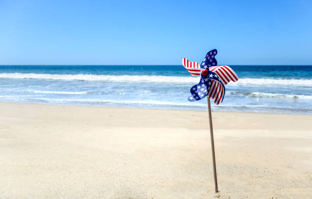 istock Patriotic USA background on the sandy beach 688328890