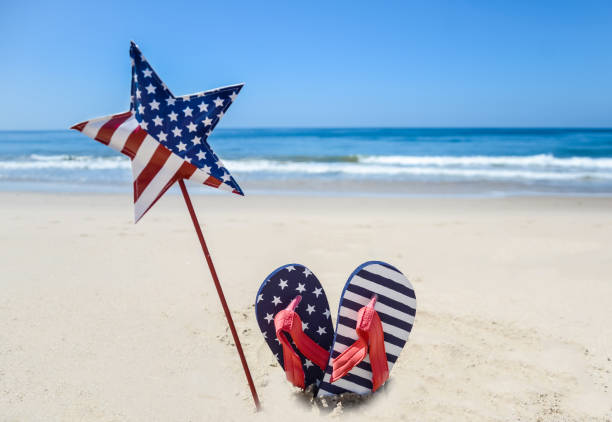 istock Patriotic USA background on the sandy beach 688331638