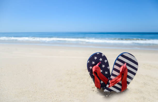 istock Patriotic USA background on the sandy beach 688331770