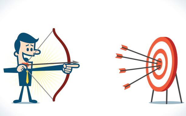 ilustraciones, imágenes clip art, dibujos animados e iconos de stock de tiro en el ojo de buey blanco. - target arrow bulls eye skill