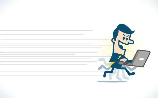 Vector illustration of Man running with a laptop