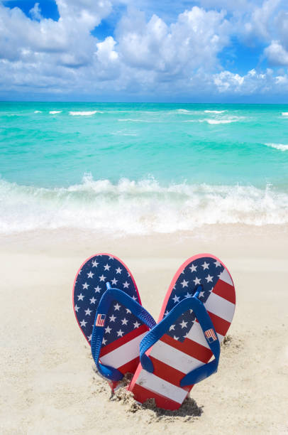 istock Patriotic USA background on the sandy beach 688332376