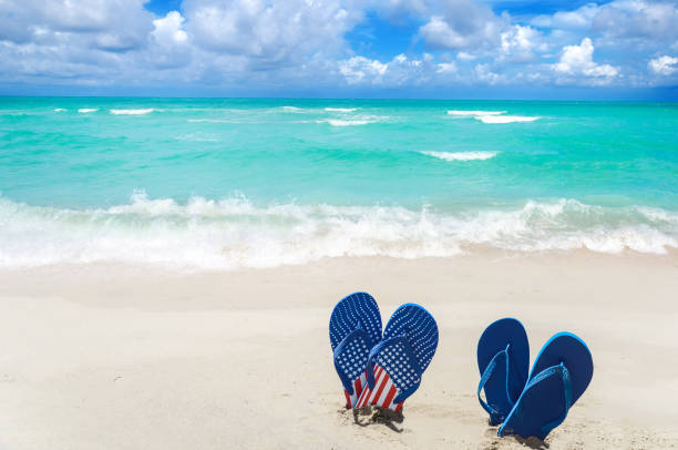 istock Patriotic USA background on the sandy beach 688332448