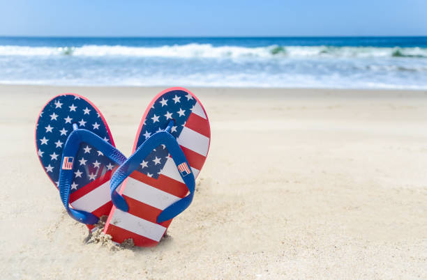 istock Patriotic USA background on the sandy beach 688332492