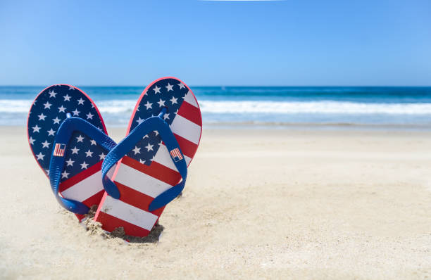 istock Patriotic USA background on the sandy beach 688332500