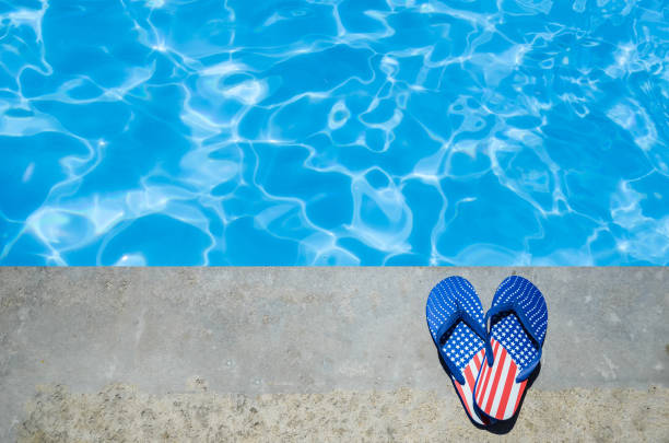 istock Summer background with flip flops near the pool 688337798