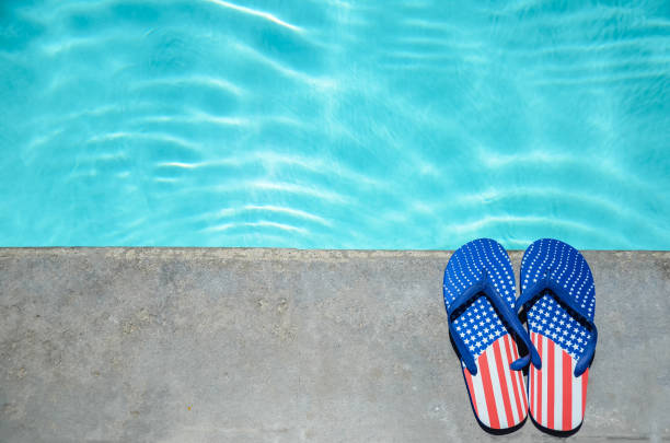 istock Summer background with flip flops near the pool 688337836
