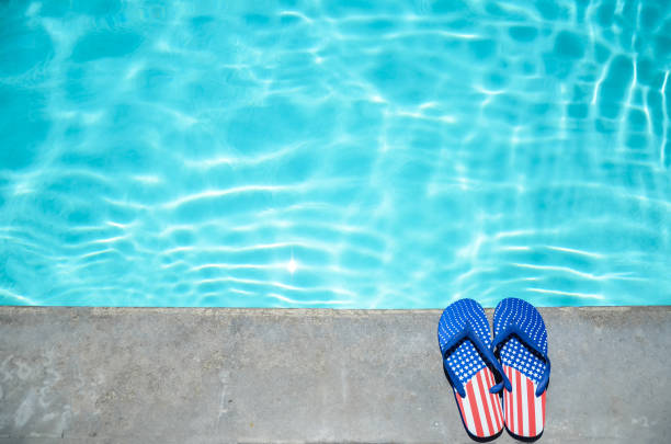 istock Summer background with flip flops near the pool 688337896