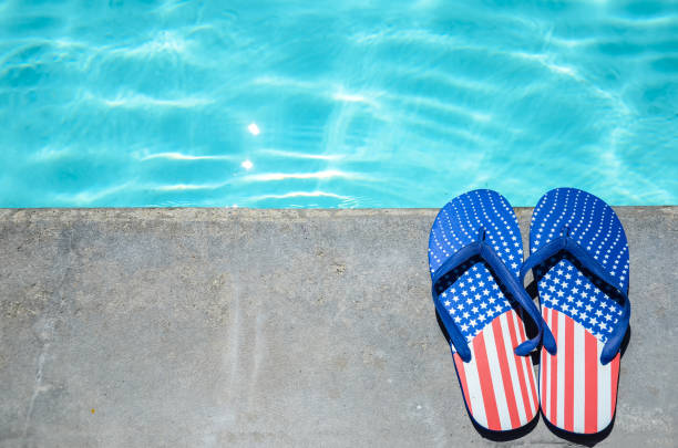 istock Summer background with flip flops near the pool 688337906