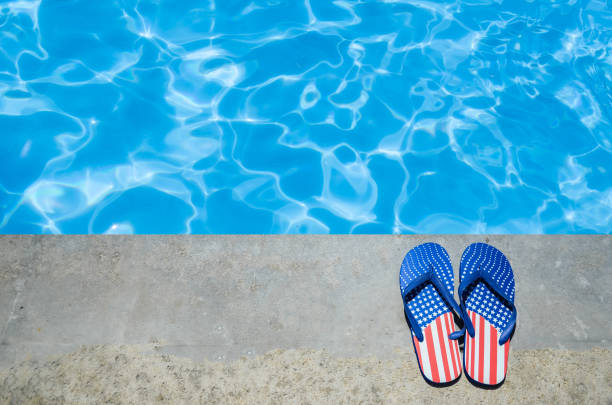 istock Summer background with flip flops near the pool 688337910