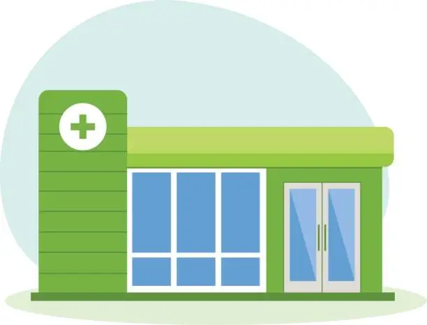 Vector illustration of Modern hospital building, healthcare system, medical facility with all departments