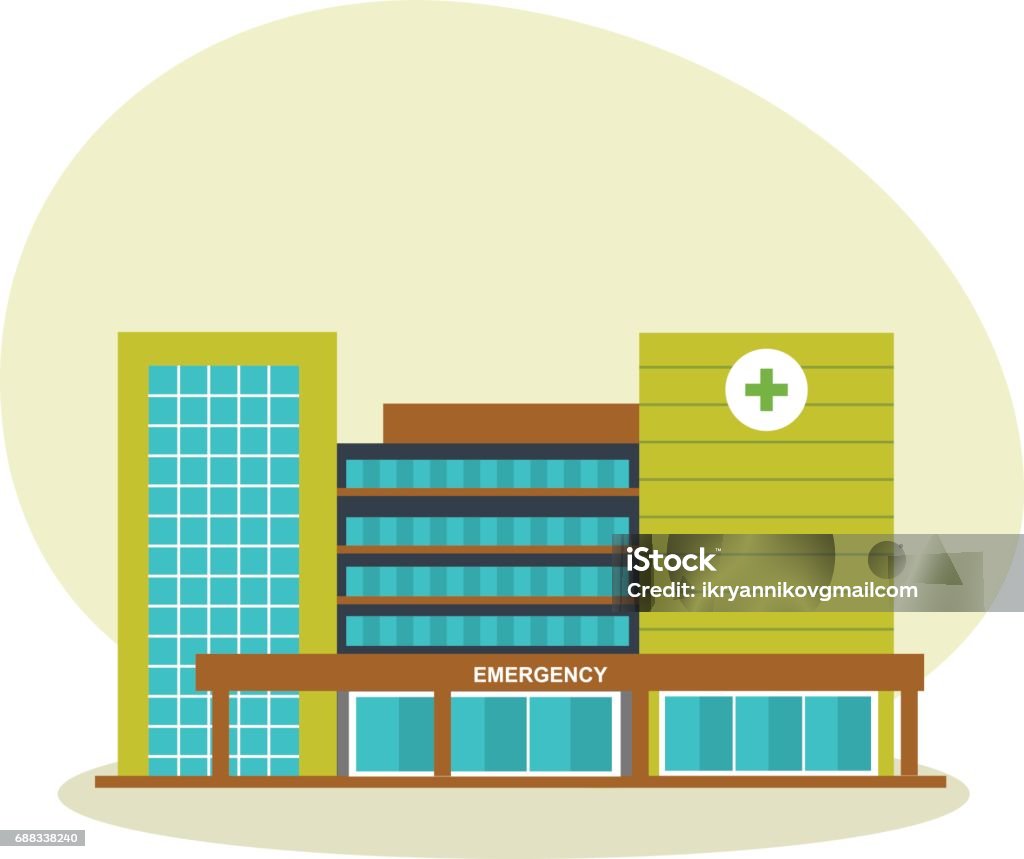 Modern hospital building, healthcare system, medical facility with all departments A modern hospital building, a healthcare system and a medical facility with all departments. City building. Modern vector illustration isolated on white background. Building Exterior stock vector