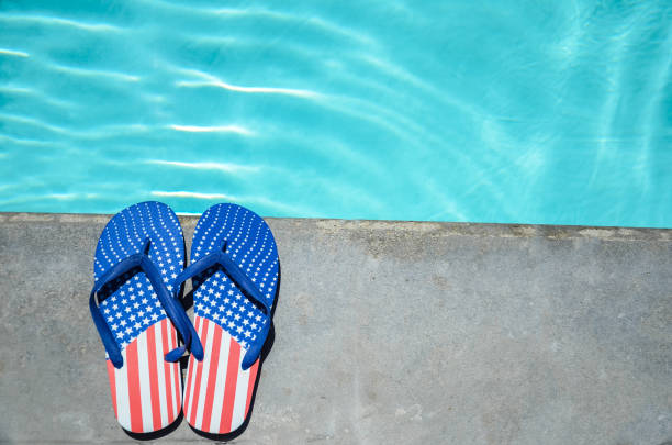 istock Summer background with flip flops near the pool 688338306