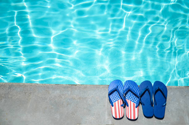 istock Summer background with flip flops near the pool 688338318