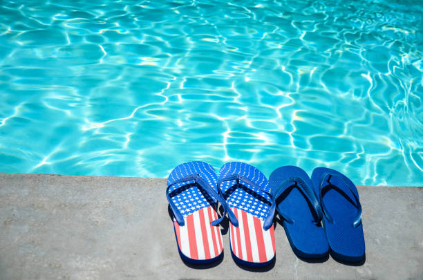 istock Summer background with flip flops near the pool 688338322