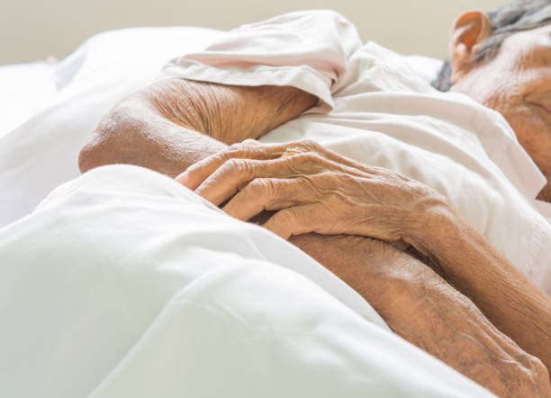 istock old Hand women on bed patient 688345514