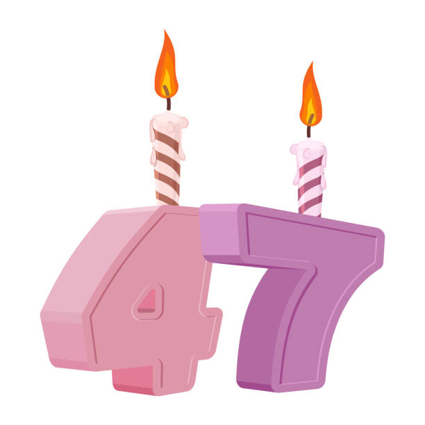 47 년 생일입니다. 휴일 케이크 축제 촛불 수입니다. 40 7 주년 - 40 45 years 이미지 stock illustrations