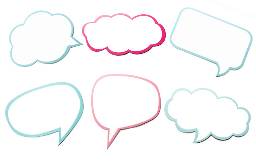 Colorful set of different speech bubble as a cloud isolated on empty white background. Copy space