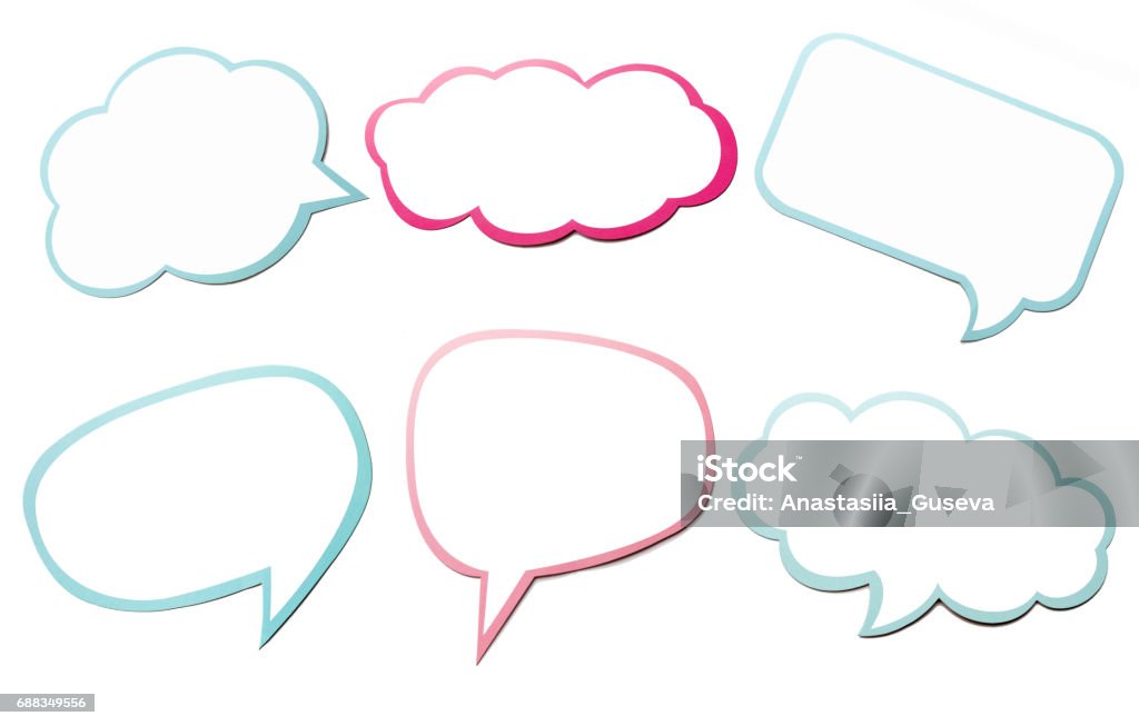 Colorful set of different speech bubble as a cloud isolated on empty white background. Colorful set of different speech bubble as a cloud isolated on empty white background. Copy space Speech Bubble Stock Photo