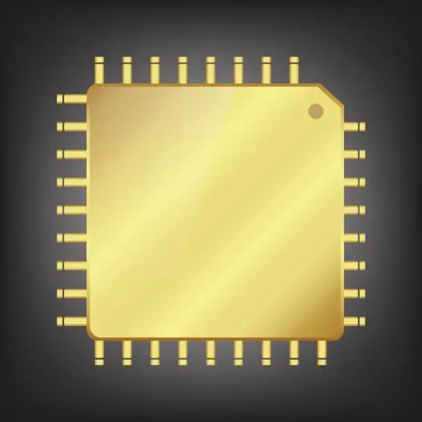 Vector illustration of Gold CPU (central processing unit)