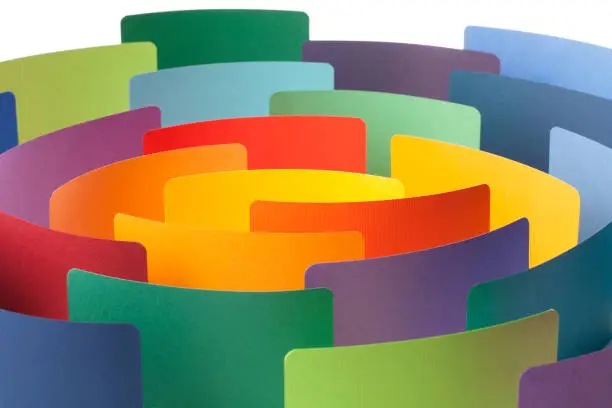 Photo of Paper color samples arranged in circle. Conceptual photography.