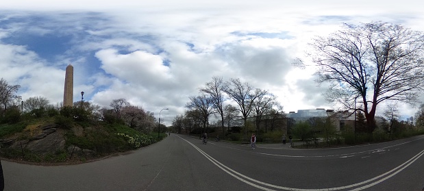 New York, United States- April 19, 2017: view  of central park Early in the morning. The image was taken with a 360 camera