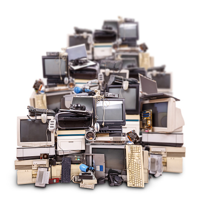 Electronic waste ready for recycling isolated on white background