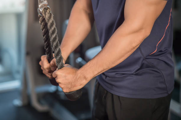 istock Muscular young man training triceps in the gym 688375280