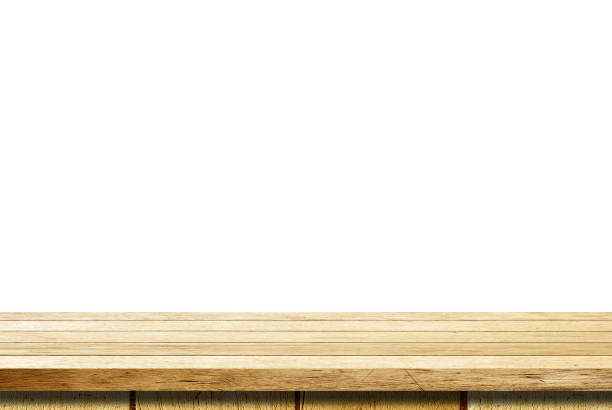 istock Empty wooden table isolated on white background, for product display montage 688375304