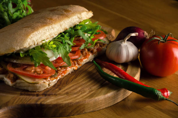 istock Delicious sandwich with ciabatta fresh vegetables 688376008