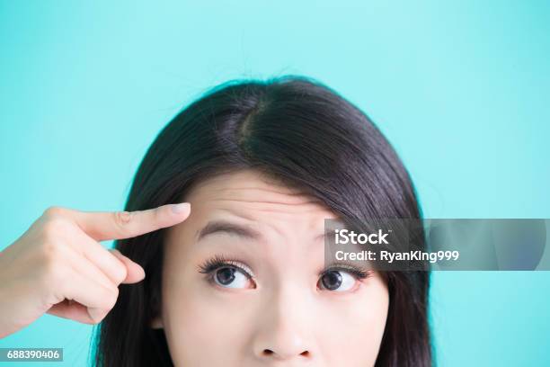 Beauty Skincare Woman Stock Photo - Download Image Now - Wrinkled, Forehead, Eyebrow