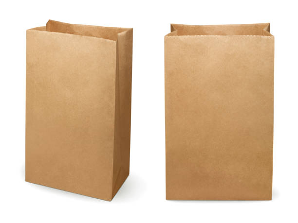 Recycle paper bag isolated on white background stock photo