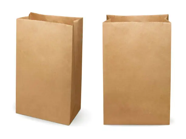 Photo of Recycle paper bag isolated on white background