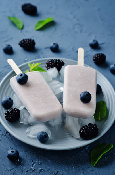 istock Vanilla Ricotta ice cream with blackberry and blueberry 688393884