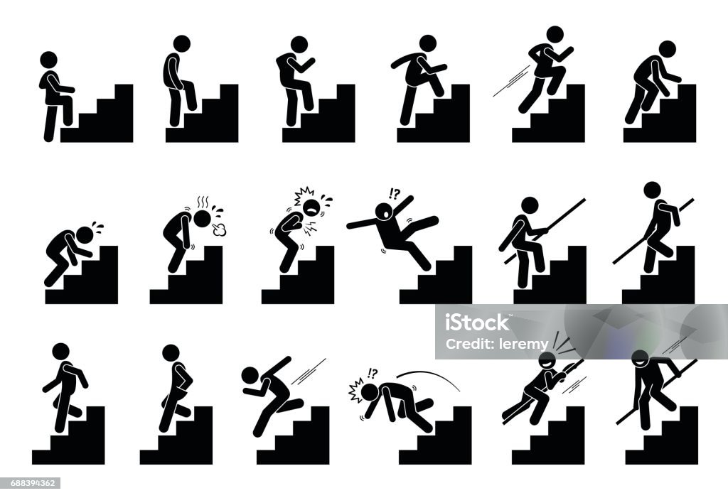 L’homme escalade escalier ou escaliers pictogramme. - clipart vectoriel de Escalier libre de droits