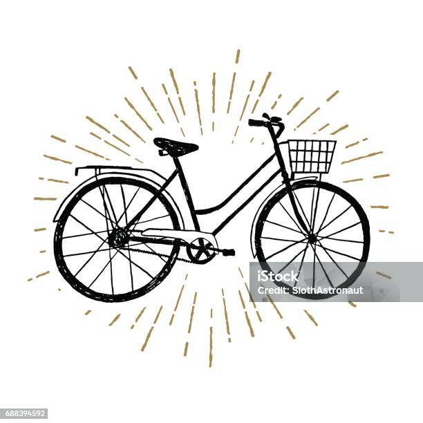 手繪復古圖示與自行車向量圖向量圖形及更多單車圖片 - 單車, 草圖, 插圖