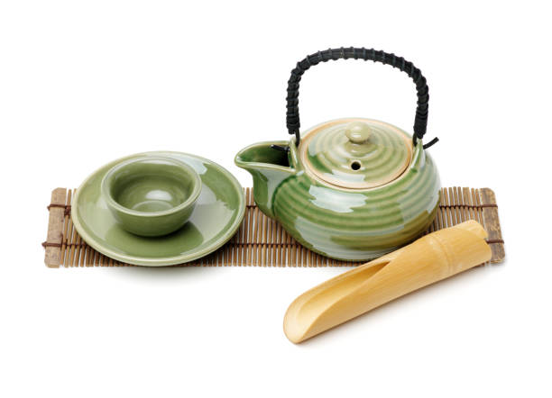 Closeup of chinese tea set on white background