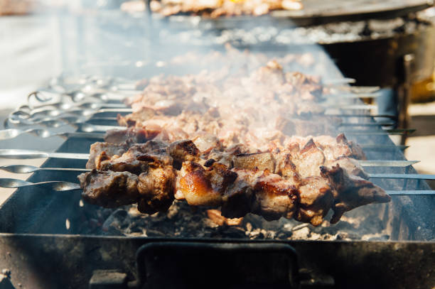 istock The pork shish kebabs prepared on a brazier 688398052
