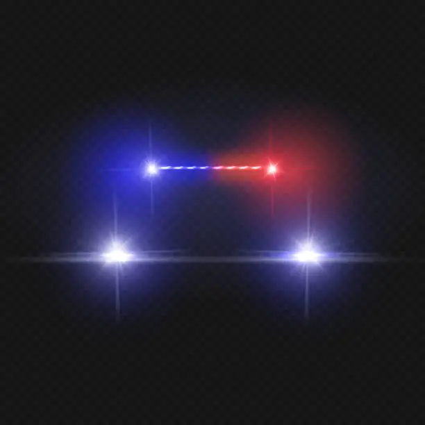 Vector illustration of Police car headlights and blinking red siren lights isolated on transparent background