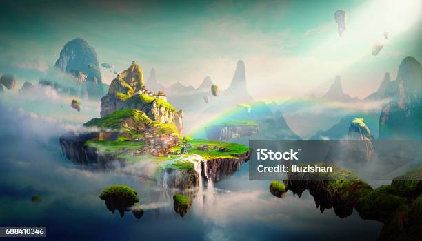 Chinese Style Fantasy Scenes Stock Illustration - Download Image Now - Fantasy, Landscape - Scenery, Backgrounds